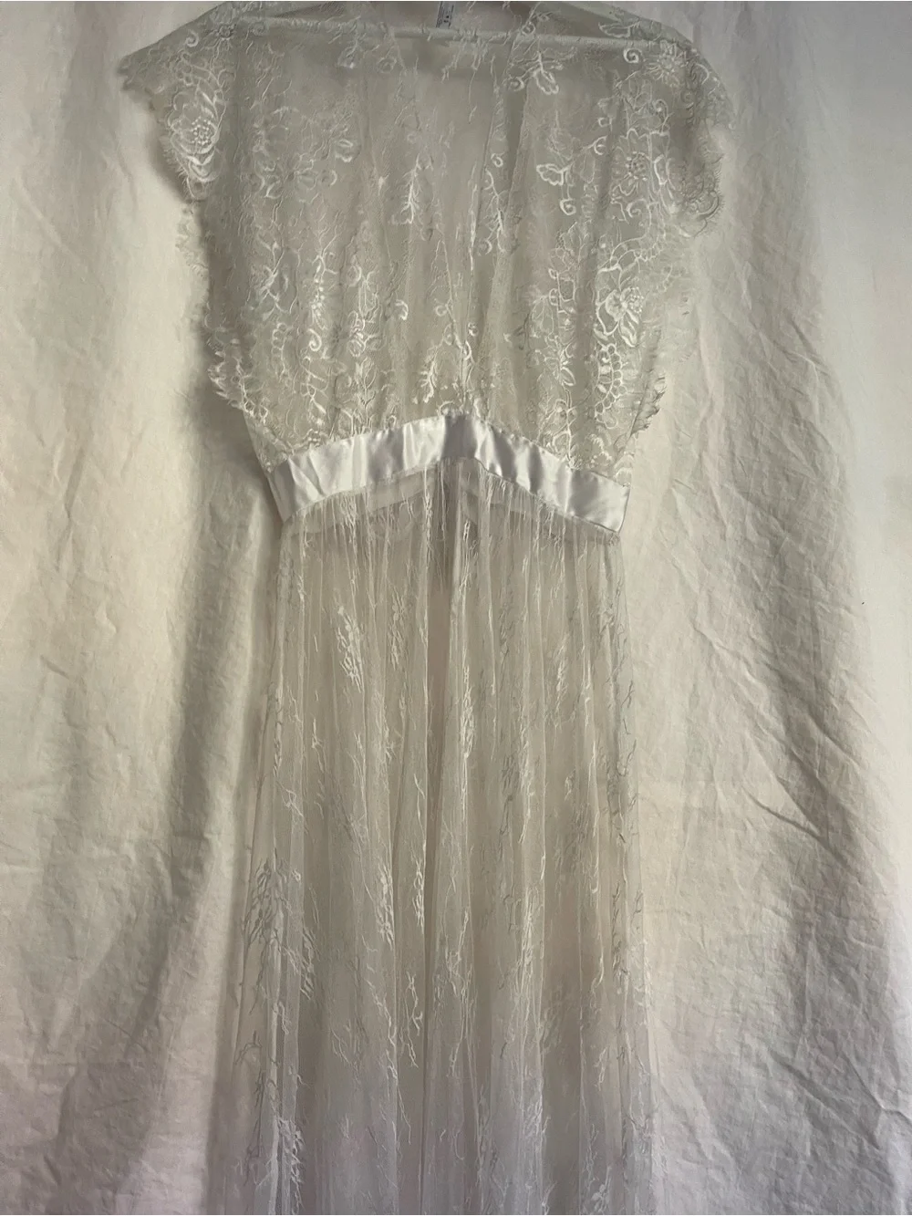 Dreamgirl Vintage Sheer Long Lace Robe Coquette Angelic Bridal Whimsical Size S